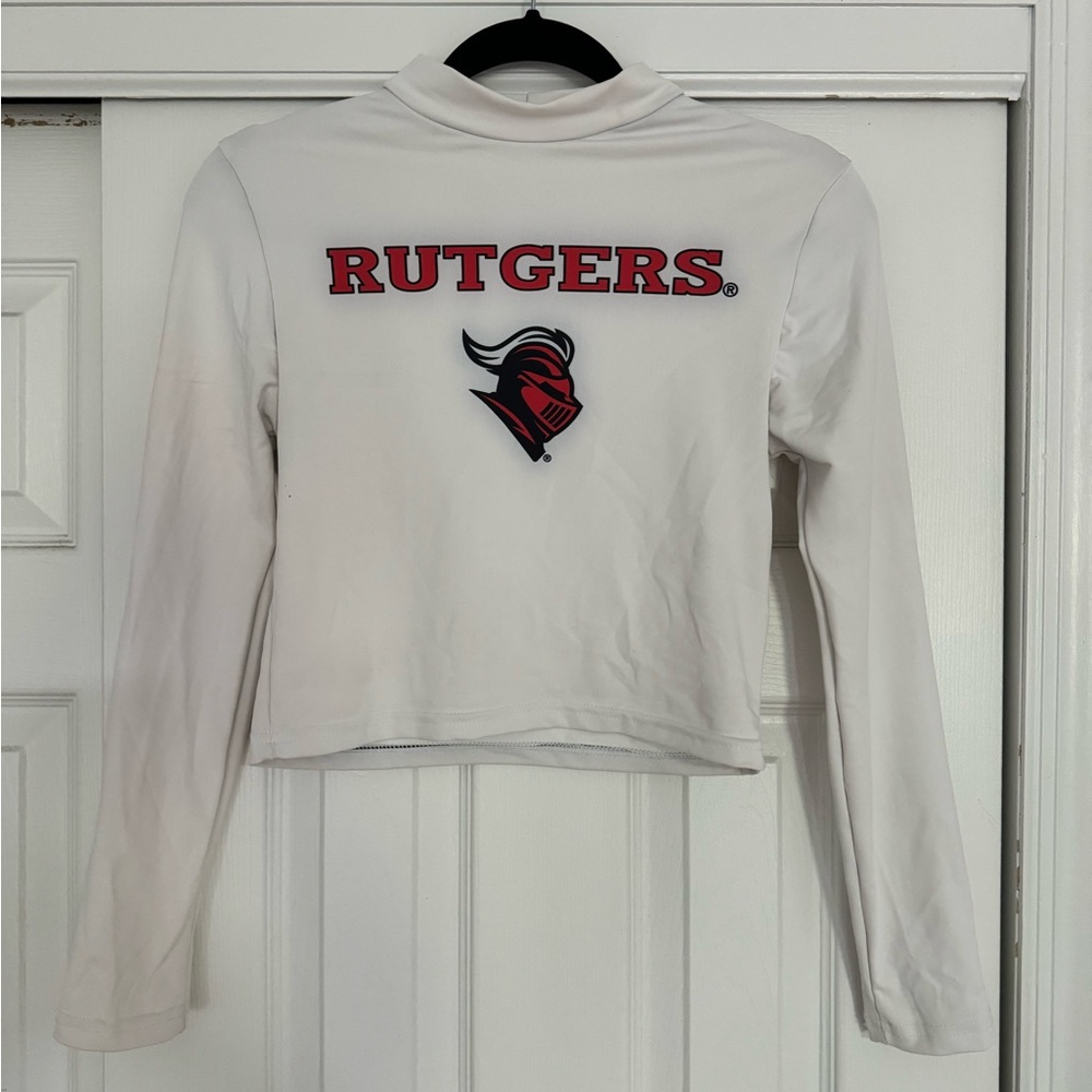 Rutgers White mock neck Long Sleeve Crop Top